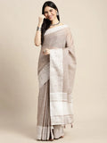 Beige GLORY LINEN Saree with Blouse Piece - EZBER