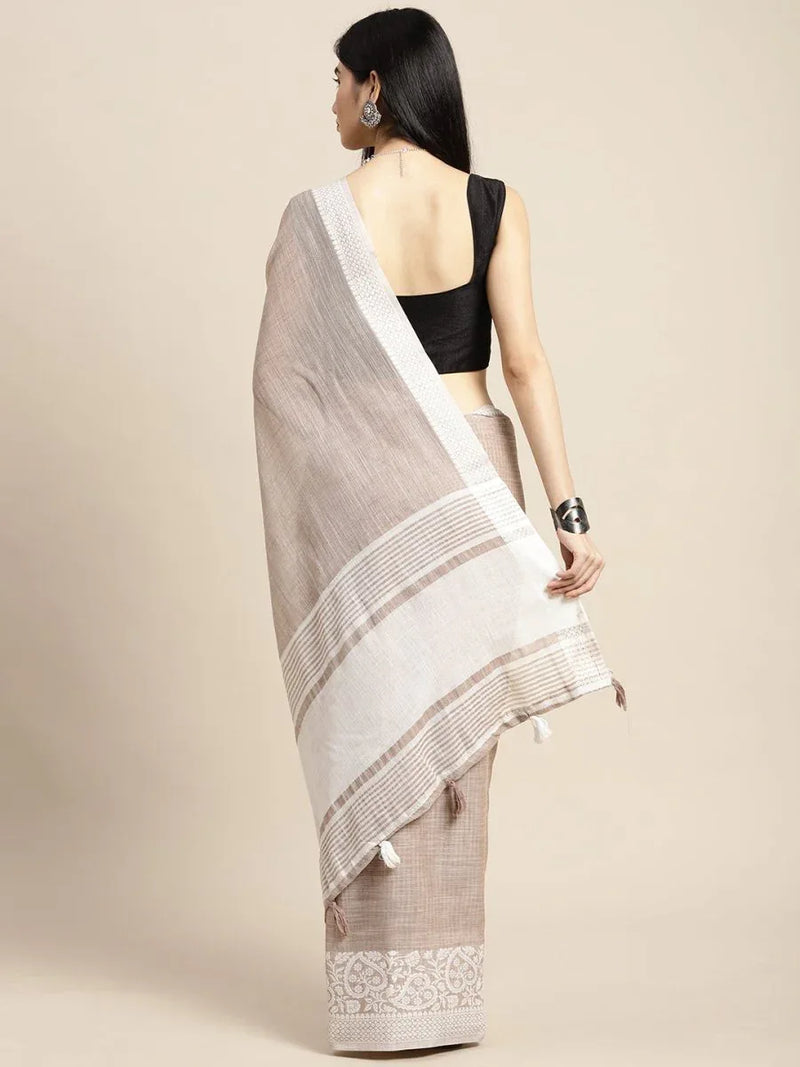 Beige GLORY LINEN Saree with Blouse Piece - EZBER