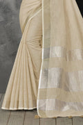 Beige Linen Blend Saree - EZBER