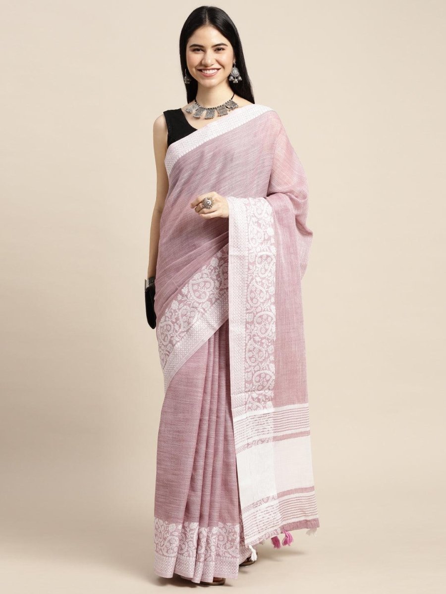 Beige Linen Cotton Handloom Saree | EZB SI04 SGGLO-3006 - EZBER