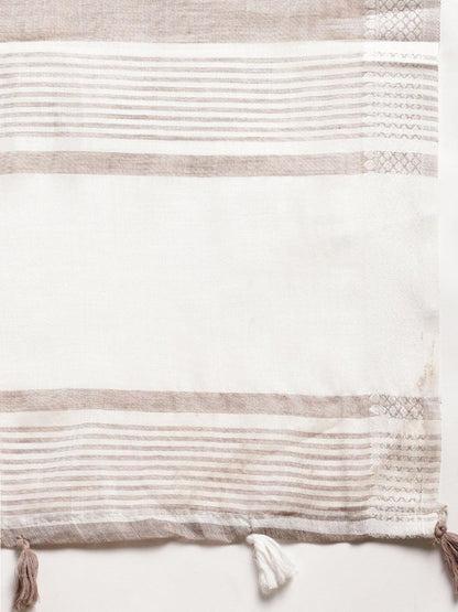 Beige Linen Cotton Handloom Saree | EZB SI04 SGGLO-3006 - EZBER