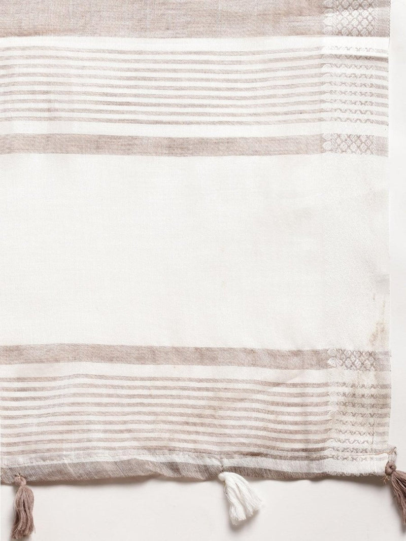 Beige Linen Cotton Handloom Saree | EZB SI04 SGGLO-3006 - EZBER