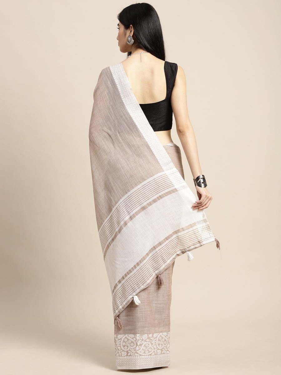 Beige Linen Cotton Handloom Saree | EZB SI04 SGGLO-3006 - EZBER
