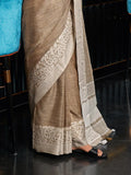 Beige Linen Saree With Blouse Piece - EZBER