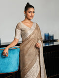 Beige Linen Saree With Blouse Piece - EZBER
