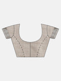 Beige Linen Stripe N Floral Saree | EZB SI04 SRAMY24003 - EZBER