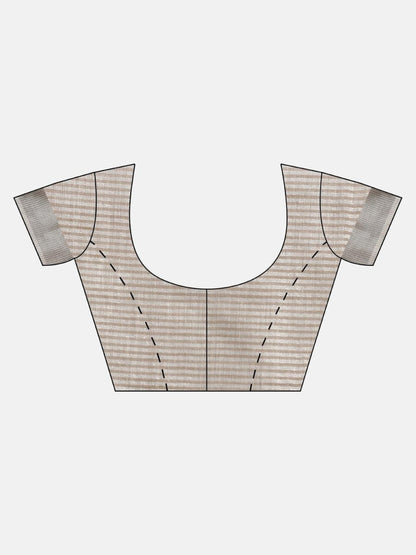Beige Linen Stripe N Floral Saree | EZB SI04 SRAMY24003 - EZBER