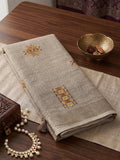 Beige Linen Stripe N Floral Saree | EZB SI04 SRAMY24003 - EZBER