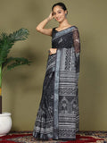 Black Cotton Saree With Blouse Piece - EZBER