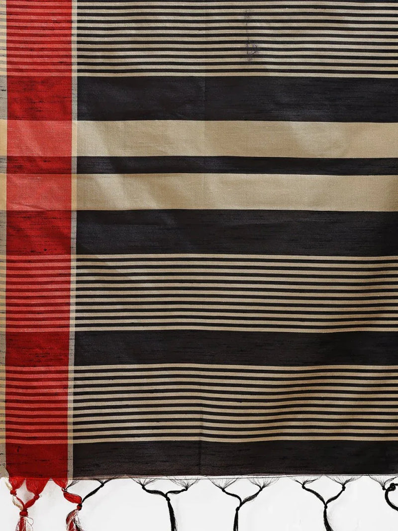 Black Cotton Saree With Blouse Piece - EZBER