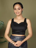 Black Cotton Saree With Blouse Piece - EZBER