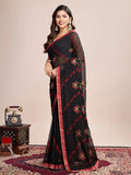 Black Georgette Saree With Blouse Piece - EZBER