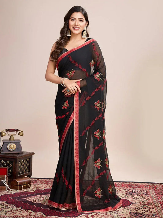 Black silk Saree with Blouse Piece  | EZBER