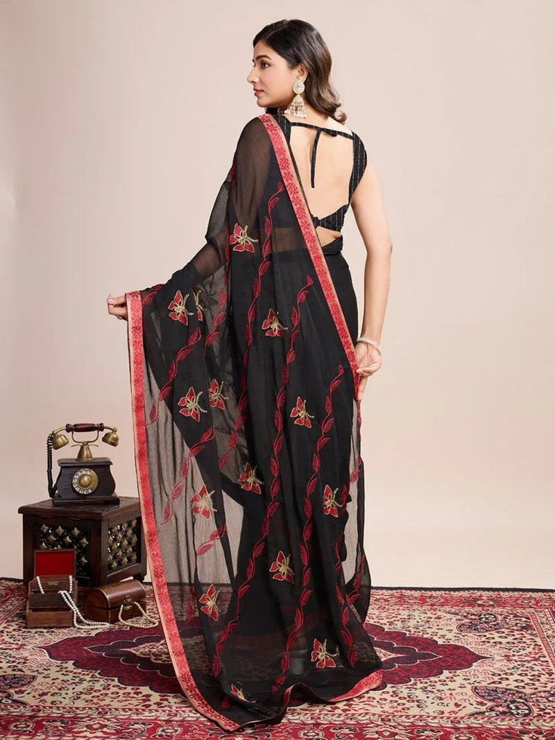 Black Georgette Saree With Blouse Piece - EZBER