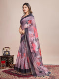 Black Linen Blend Saree With Blouse Piece - EZBER