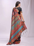 Black Linen Cotton Saree With Blouse Piece - EZBER