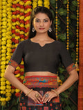 Black Linen Cotton Saree With Blouse Piece - EZBER