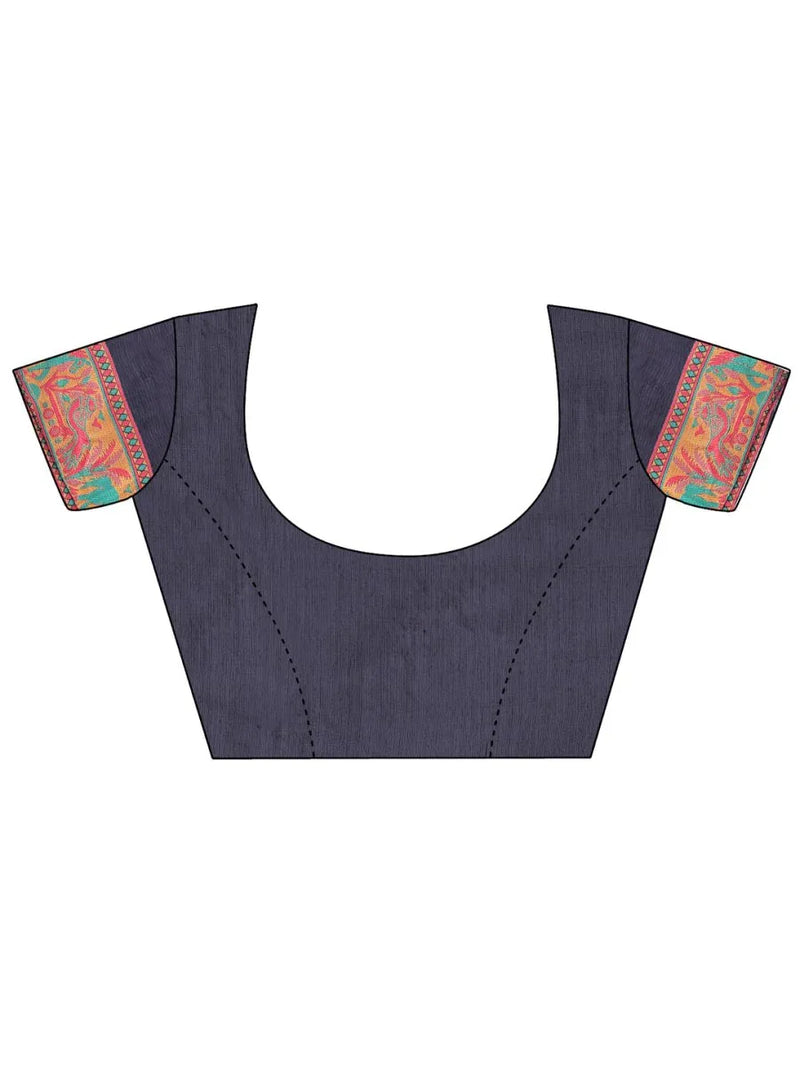 Black Linen Cotton Saree With Blouse Piece - EZBER