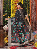 Black Linen Cotton Saree With Blouse Piece - EZBER