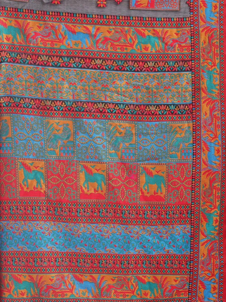 Black Linen Cotton Saree With Blouse Piece - EZBER