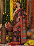 Black Linen Cotton Saree With Blouse Piece - EZBER