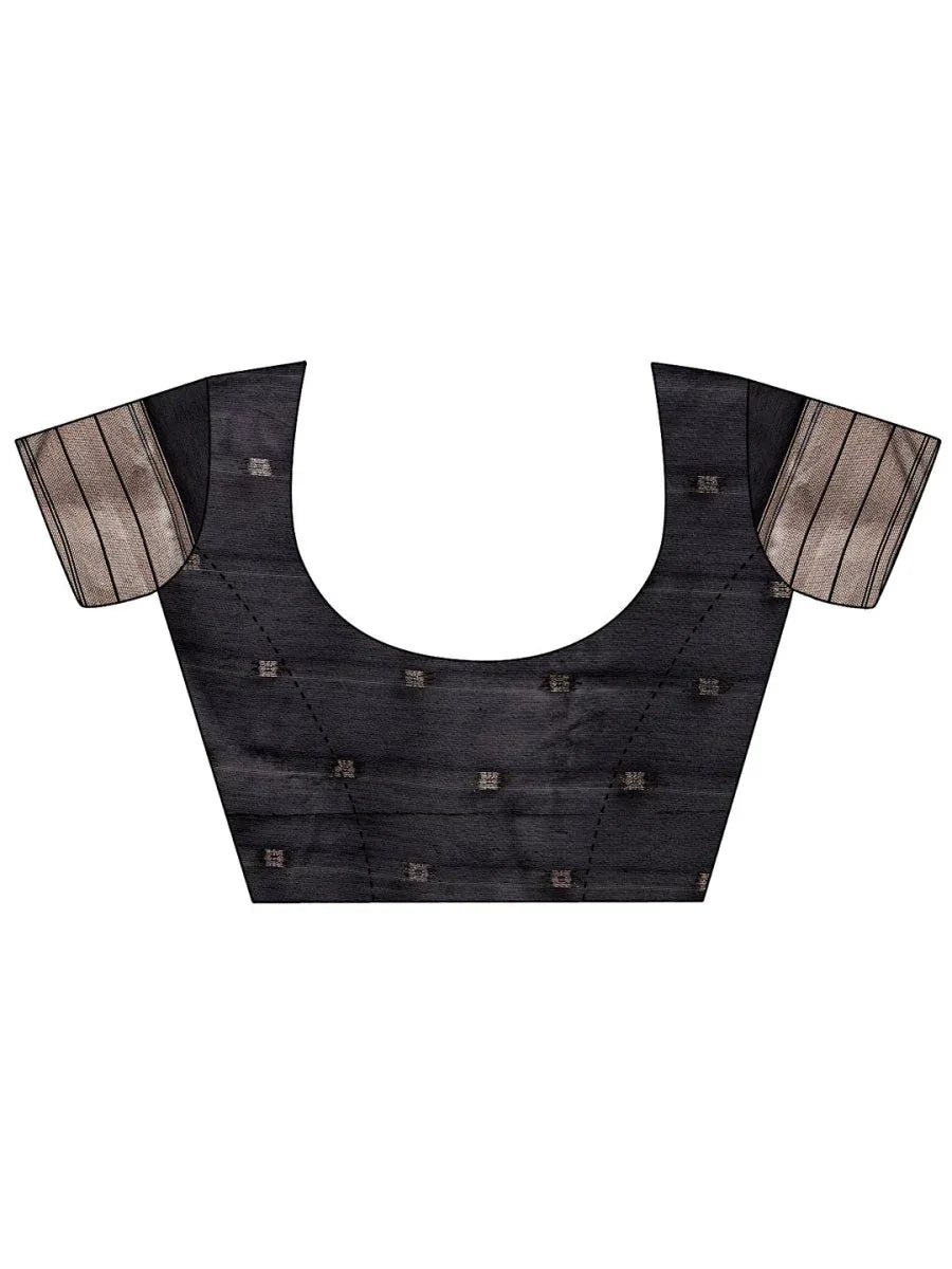 Black Linen Cotton Saree With Blouse Piece - EZBER