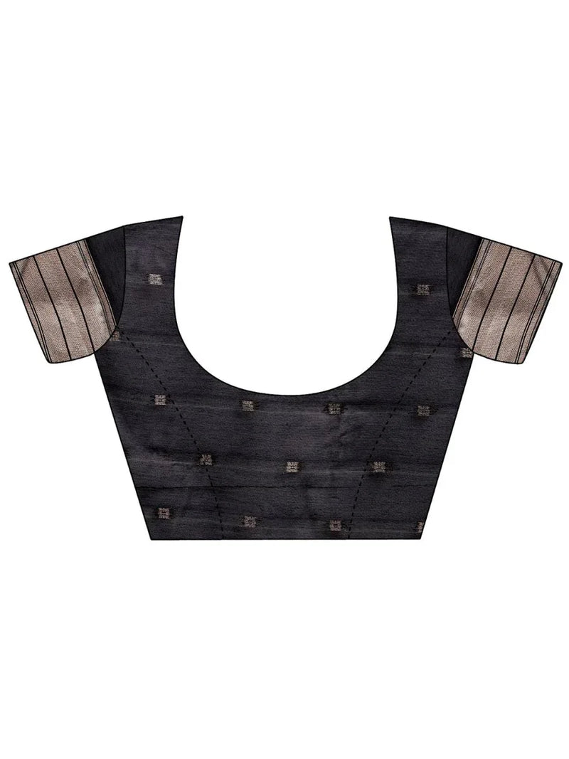 Black Linen Cotton Saree With Blouse Piece - EZBER