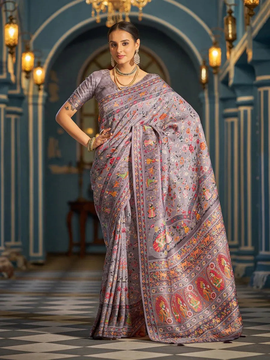 Black Pashmina Soft Silk Festive Wear Saree With Blouse Piece - EZBER