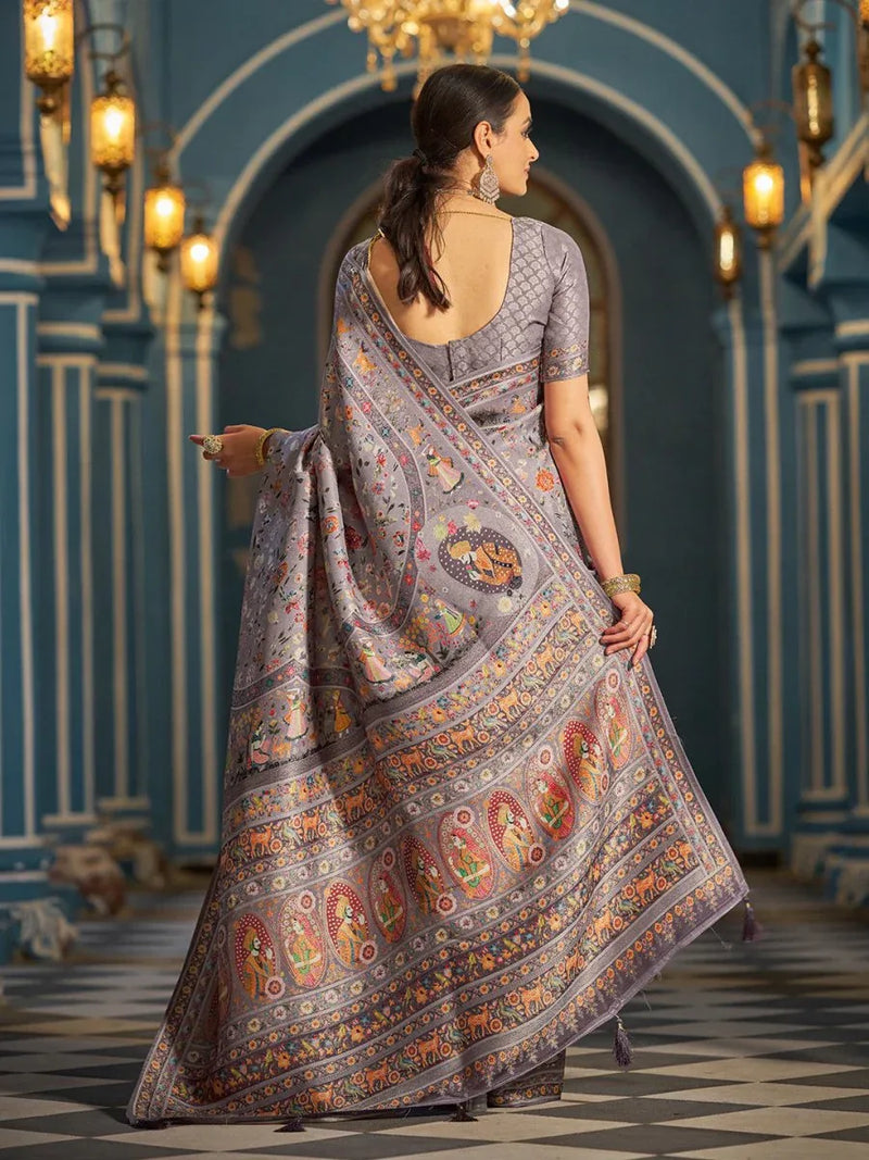 Black Pashmina Soft Silk Festive Wear Saree With Blouse Piece - EZBER