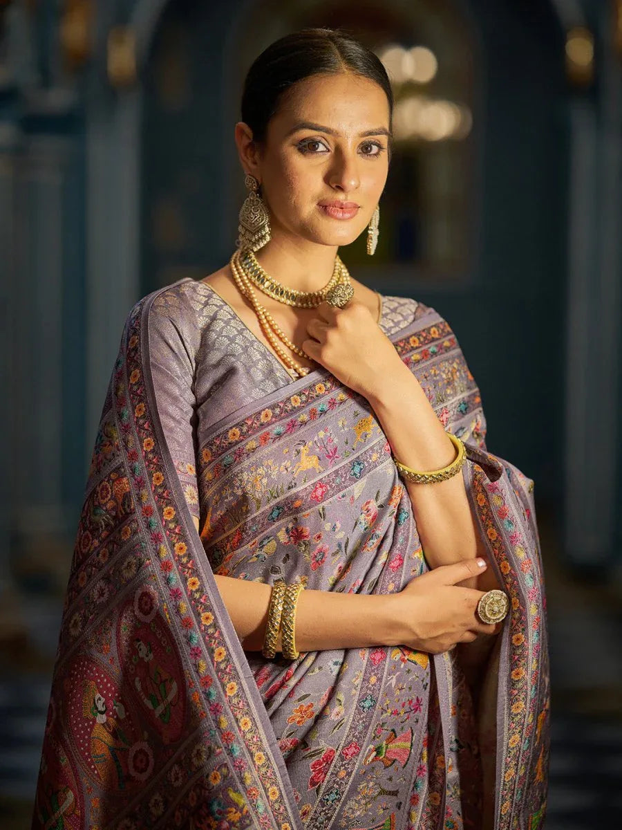 Black Pashmina Soft Silk Festive Wear Saree With Blouse Piece - EZBER