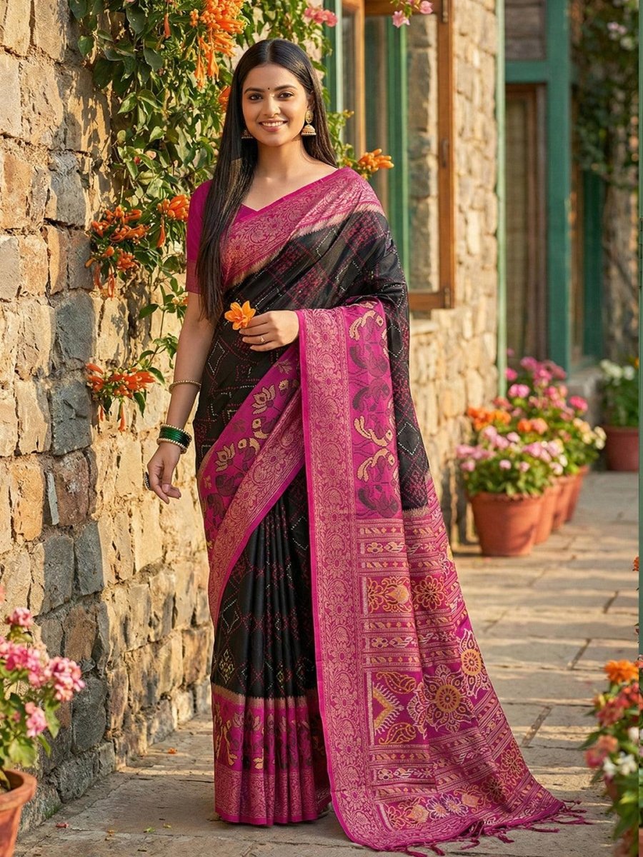 Black Pochampalli Silk Brocade Saree | EZB SI04 SRPOC4007 - EZBER