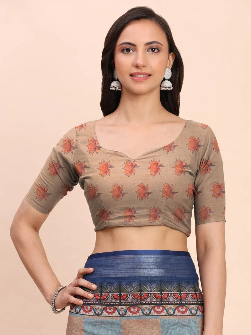 Black SANSKRIT PRINTS Linen Cotton Saree with Blouse Piece - EZBER