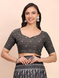 Black SANSKRIT PRINTS Linen Cotton Saree with Blouse Piece - EZBER