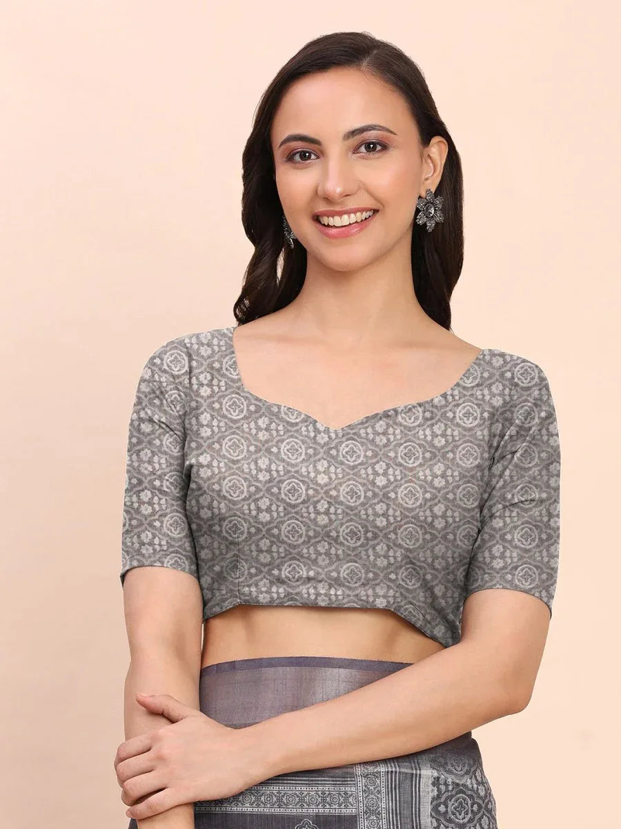 Black SANSKRIT PRINTS Linen Cotton Saree with Blouse Piece - EZBER