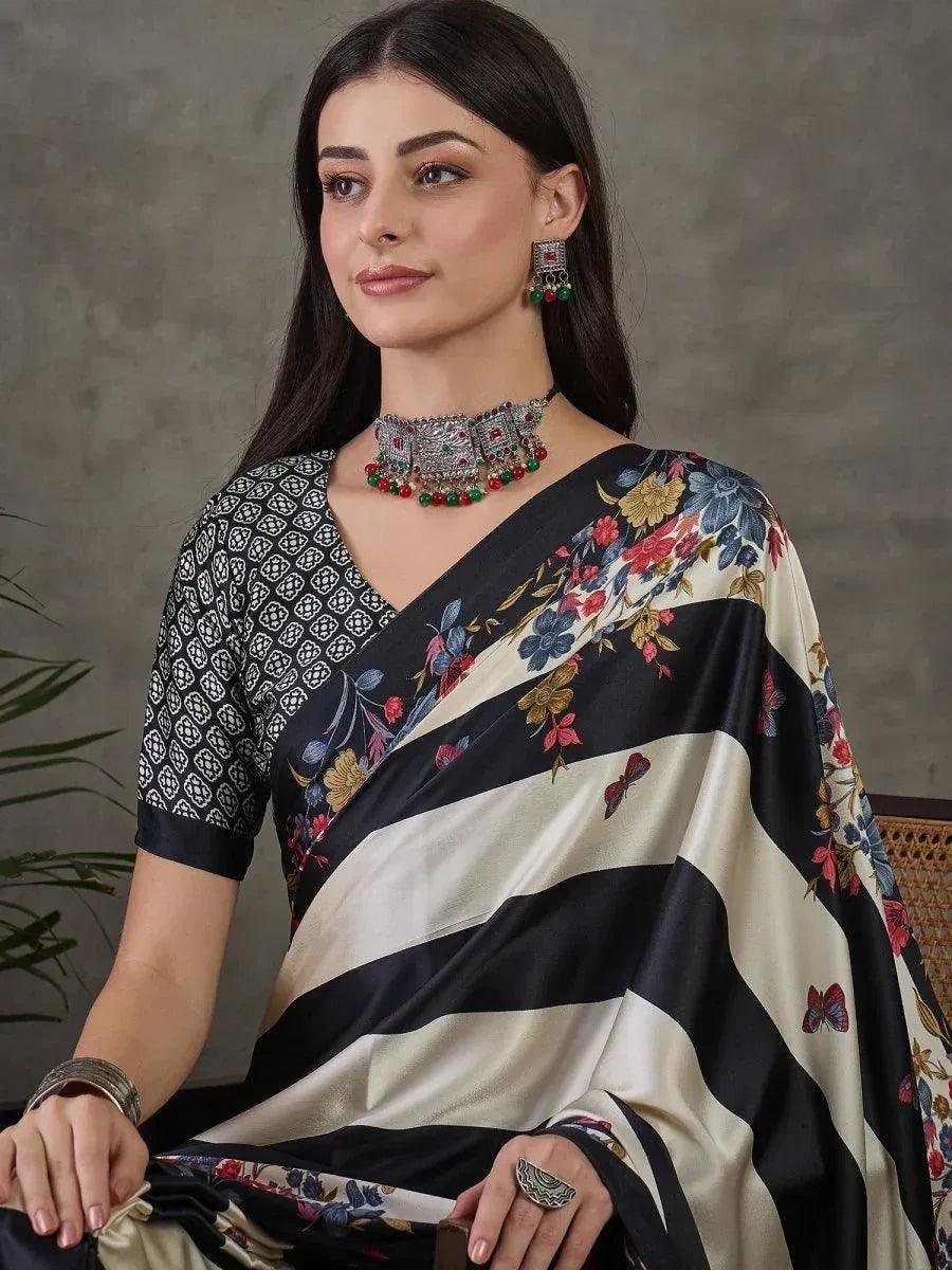 Black Semi Modal Saree | EZB GF02 LUX 11002 - EZBER