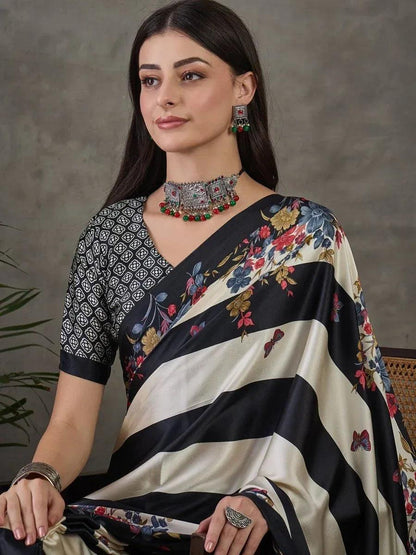 Black Semi Modal Saree | EZB GF02 LUX 11002 - EZBER