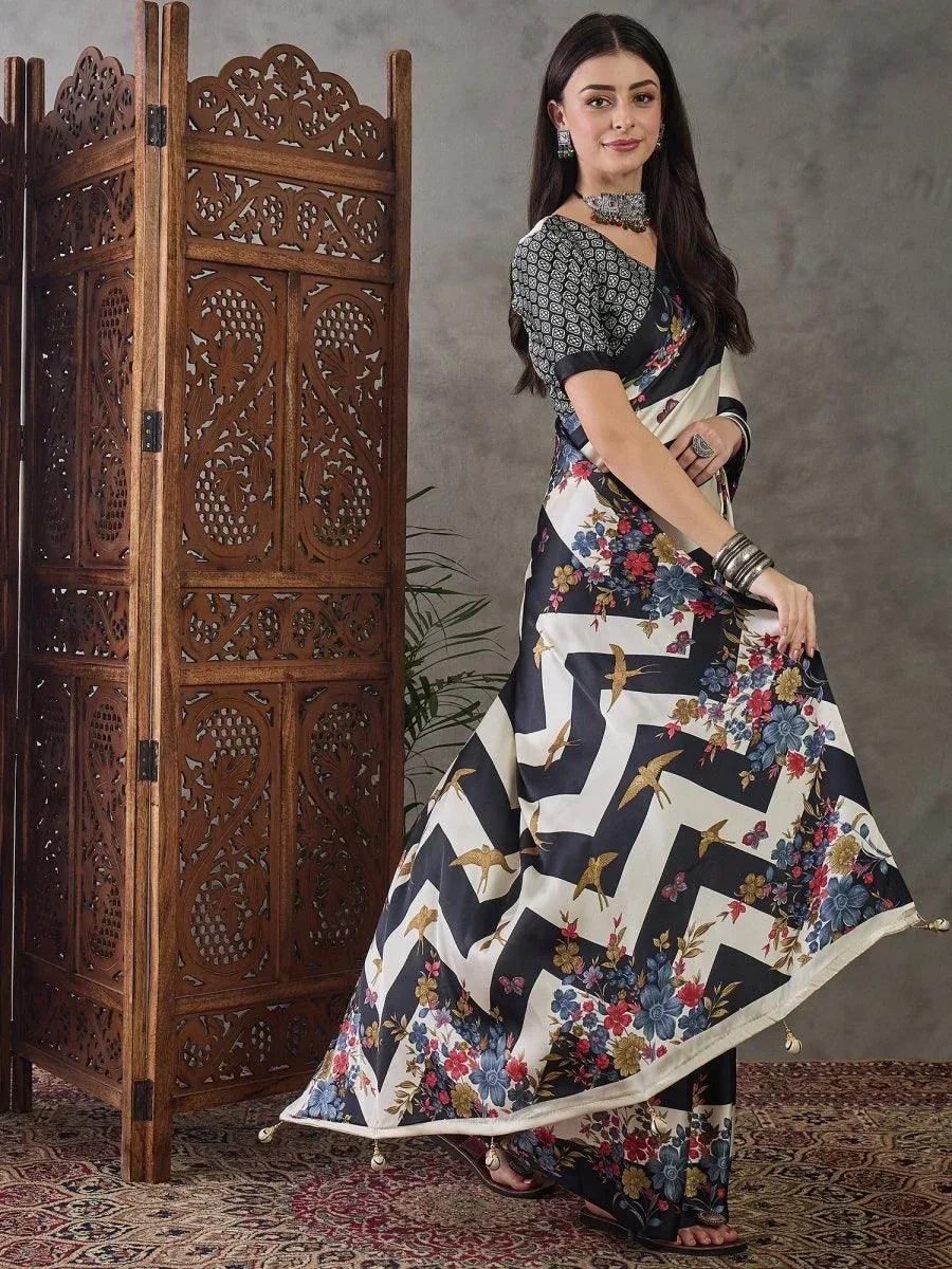 Black Semi Modal Saree | EZB GF02 LUX 11002 - EZBER