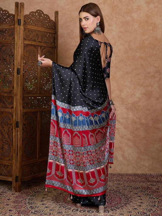 Black Semi Modal Saree | EZB GF02 LUX 15006 - EZBER