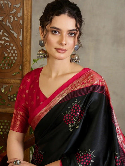 Black Semi Modal Saree | EZB GF02 LUX 20005 - EZBER