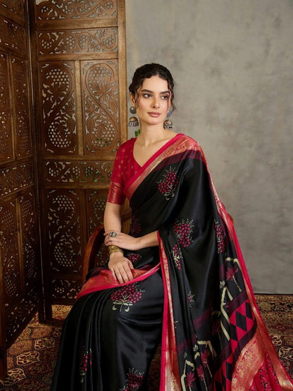 Black Semi Modal Saree | EZB GF02 LUX 20005 - EZBER