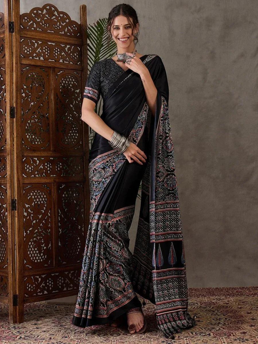 Black Semi Modal Saree | EZB GF02 LUX 3004 - EZBER