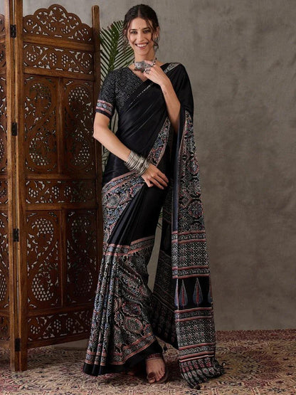 Black Semi Modal Saree | EZB GF02 LUX 3004 - EZBER