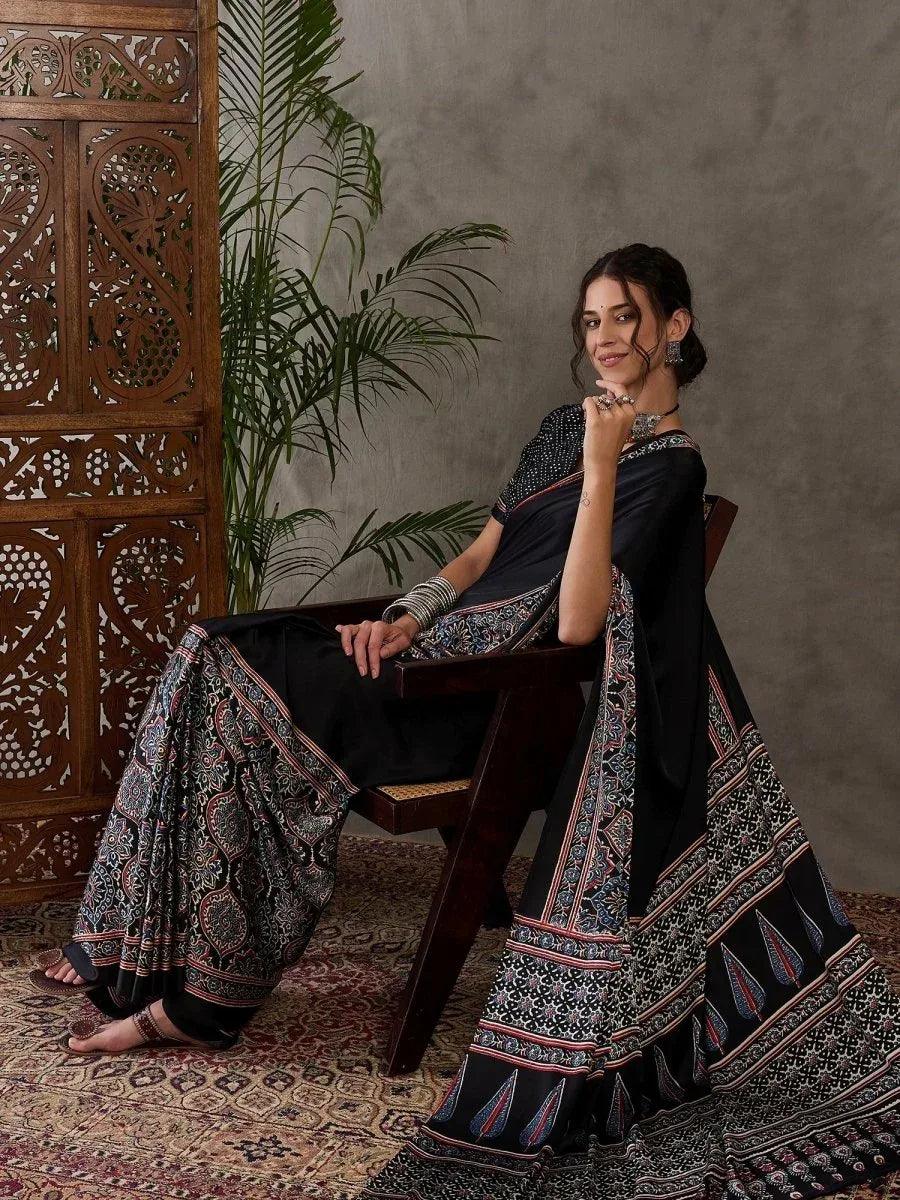 Black Semi Modal Saree | EZB GF02 LUX 3004 - EZBER