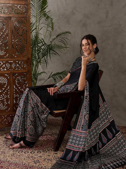Black Semi Modal Saree | EZB GF02 LUX 3004 - EZBER