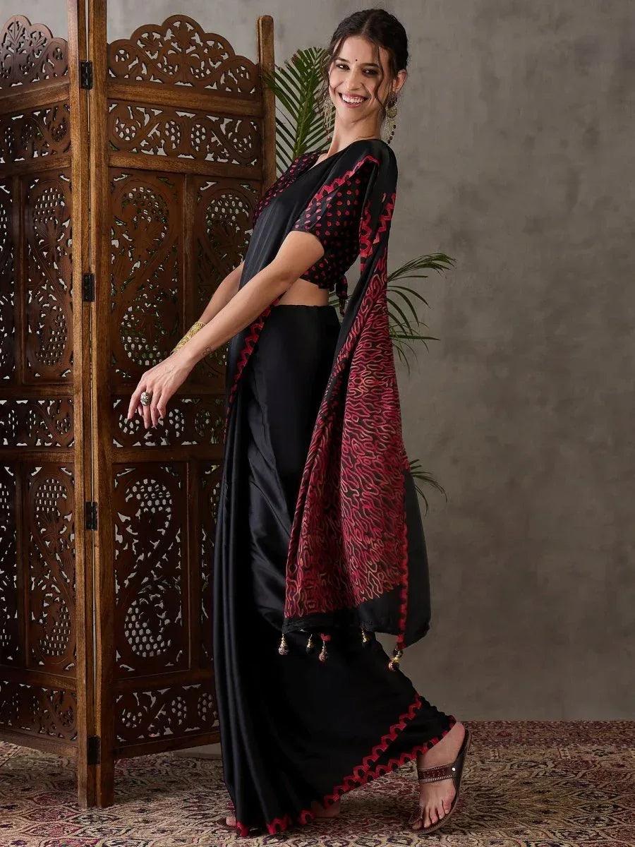Black Semi Modal Saree | EZB GF02 LUX 7005 - EZBER