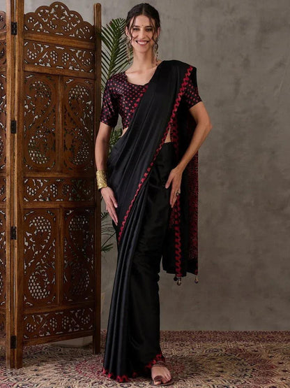 Black Semi Modal Saree | EZB GF02 LUX 7005 - EZBER