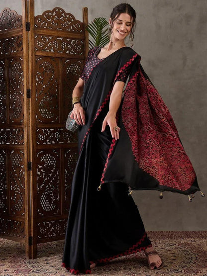Black Semi Modal Saree | EZB GF02 LUX 7005 - EZBER