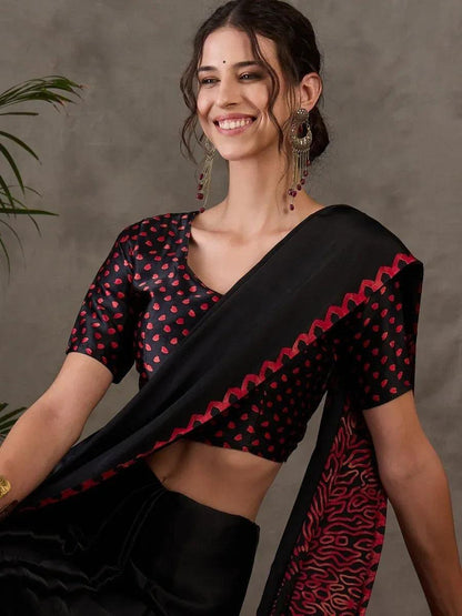 Black Semi Modal Saree | EZB GF02 LUX 7005 - EZBER