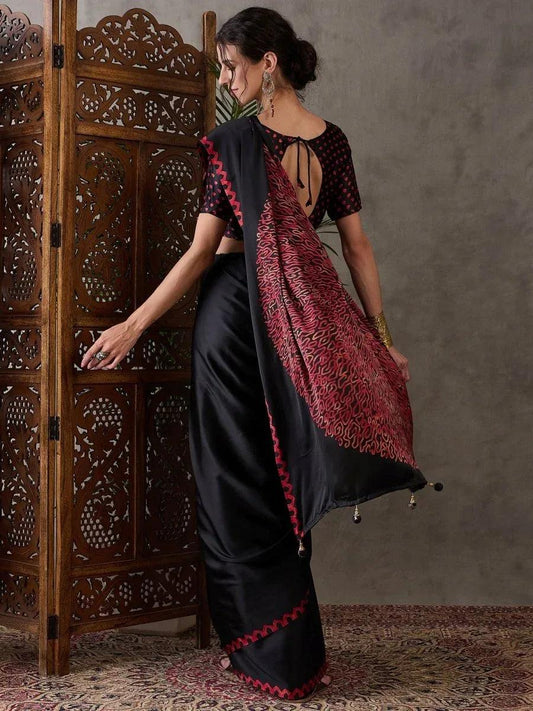 Black Semi Modal Saree | EZB GF02 LUX 7005 - EZBER