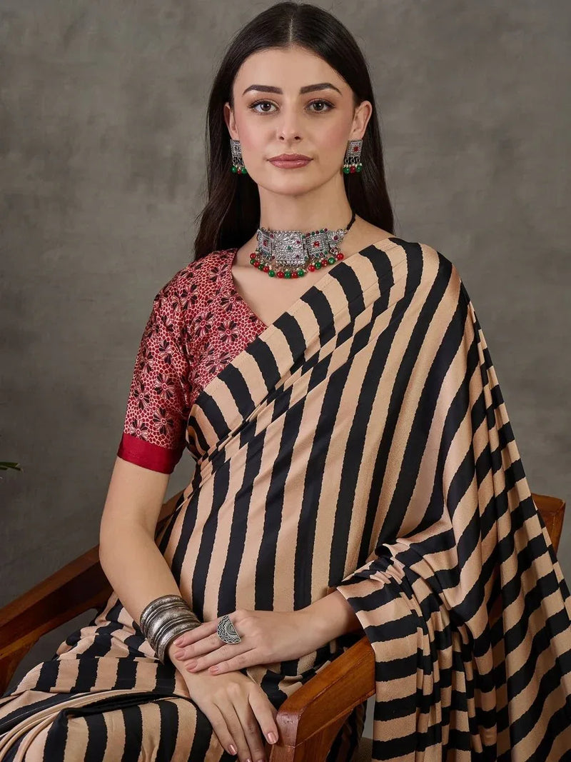 Black Semi Modal Saree With Blouse Piece - EZBER
